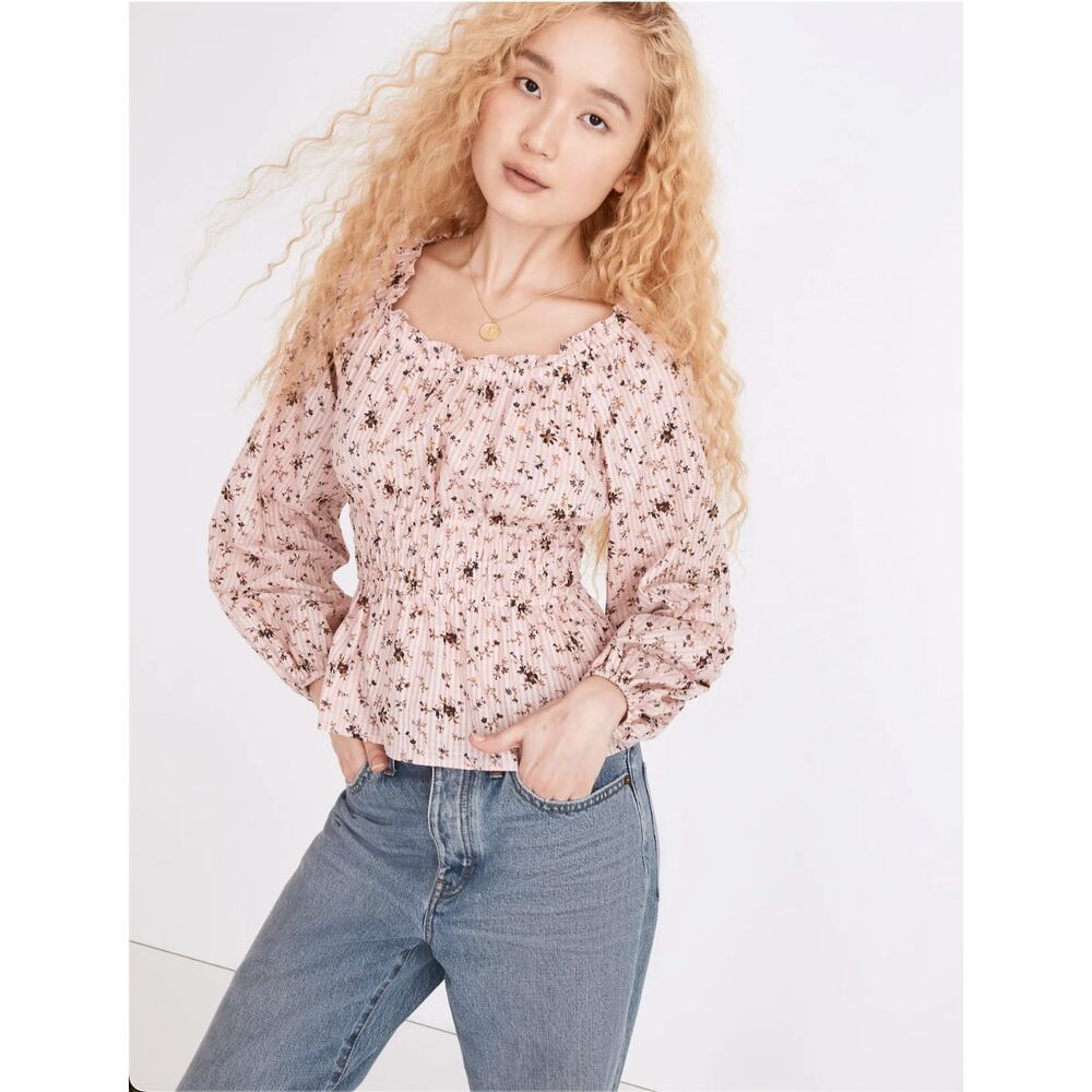 Madewell Sophia Long Sleeve Blouse Top in Pink Bouquet Floral NE183 // L - Picture 1 of 13
